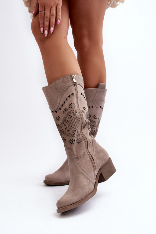 Zazoo 4043 de camurça botas De salto baixo com elementos abertos cor capuccino Zazoo 4043 de camurça botas De salto baixo com elementos abertos cor capuccino