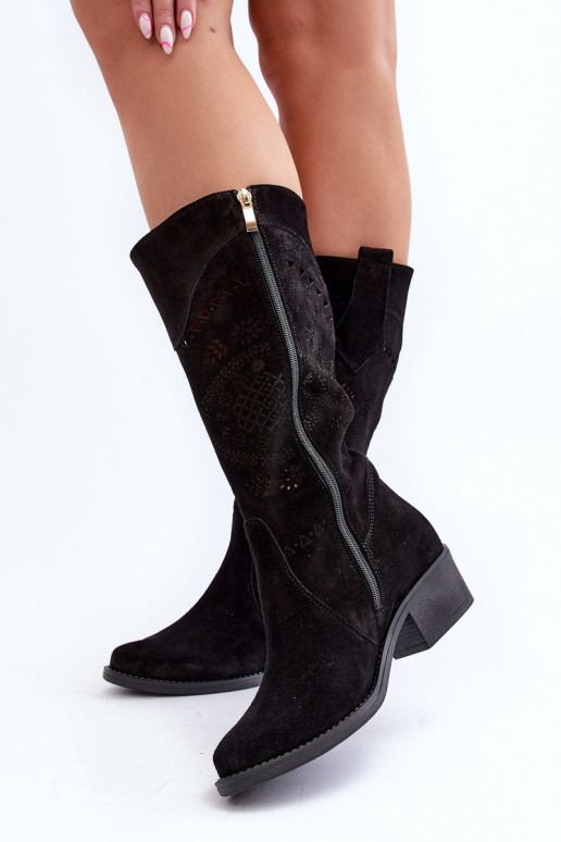 Zazoo 4043 de camurça botas De salto baixo com elementos abertos cor preta Zazoo 4043 de camurça botas De salto baixo com elementos abertos cor preta