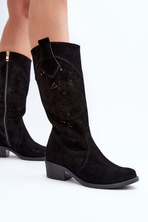 Zazoo 4043 de camurça botas De salto baixo com elementos abertos cor preta Zazoo 4043 de camurça botas De salto baixo com elementos abertos cor preta