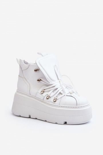 Tênis femininos de couro Zazoo 3416 brancos