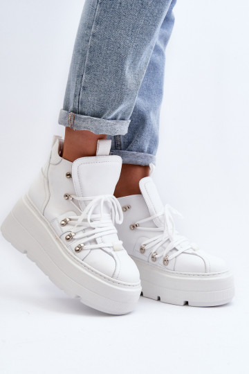 Tênis femininos de couro Zazoo 3416 brancos 2