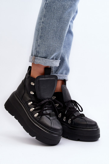 Tênis femininos de couro Zazoo 3416 pretos 2