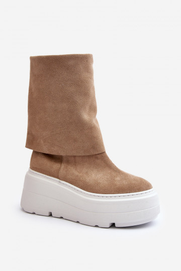 Ankle boots femininas de camurça com plataforma Zazoo 3410 cor areia