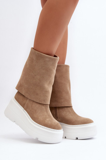 Ankle boots femininas de camurça com plataforma Zazoo 3410 cor areia 2