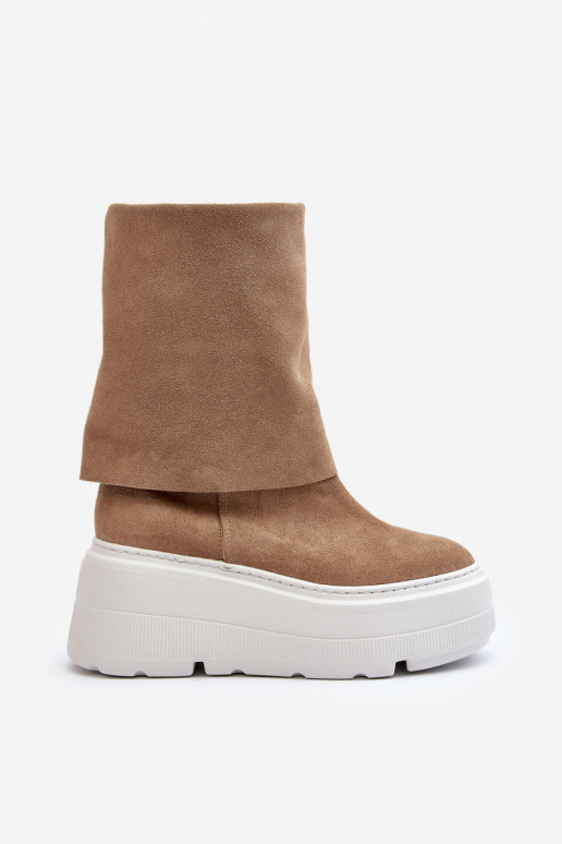 Zazoo 3410 de camurça Feminino Botas com uma plataforma bege Zazoo 3410 de camurça Feminino Botas com uma plataforma bege