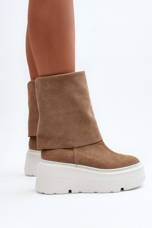 Zazoo 3410 de camurça Feminino Botas com uma plataforma bege Zazoo 3410 de camurça Feminino Botas com uma plataforma bege