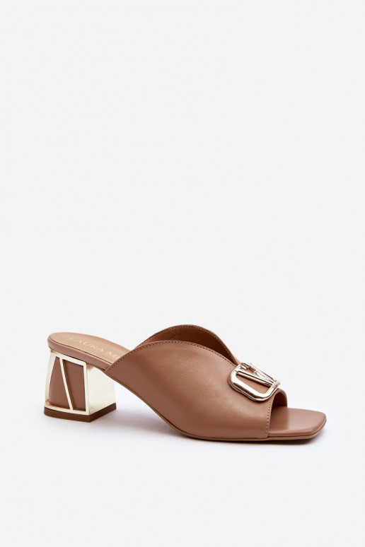 Estilo elegante Chinelos femininos com salto Laura Messi 2771 bege