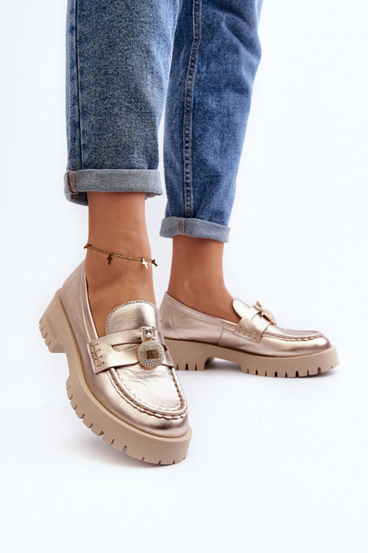 Pele sapato Mocassins com enfeites CheBello 4291 cor dourada Pele sapato Mocassins com enfeites CheBello 4291 cor dourada