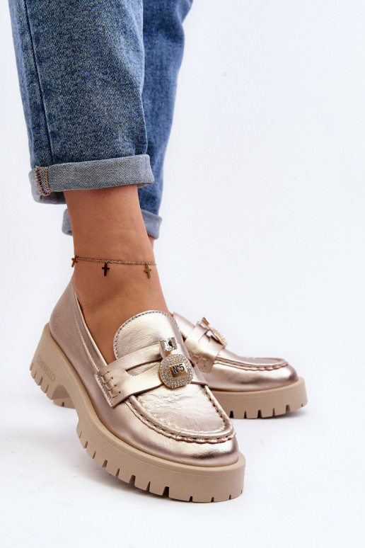 Pele sapato Mocassins com enfeites CheBello 4291 cor dourada Pele sapato Mocassins com enfeites CheBello 4291 cor dourada