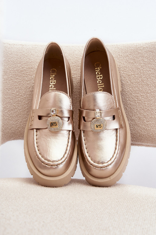 Pele sapato Mocassins com enfeites CheBello 4291 cor dourada Pele sapato Mocassins com enfeites CheBello 4291 cor dourada