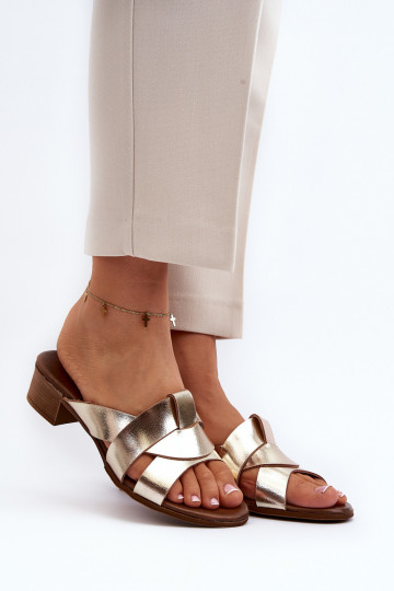 Zazoo 40236 Chinelos de couro Feminino De salto baixo cor dourada 2