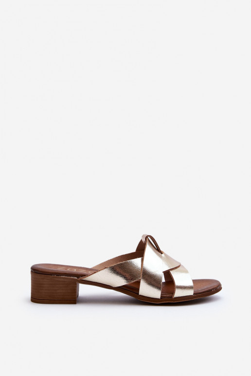 Zazoo 40236 Chinelos de couro Feminino De salto baixo cor dourada Zazoo 40236 Chinelos de couro Feminino De salto baixo cor dourada