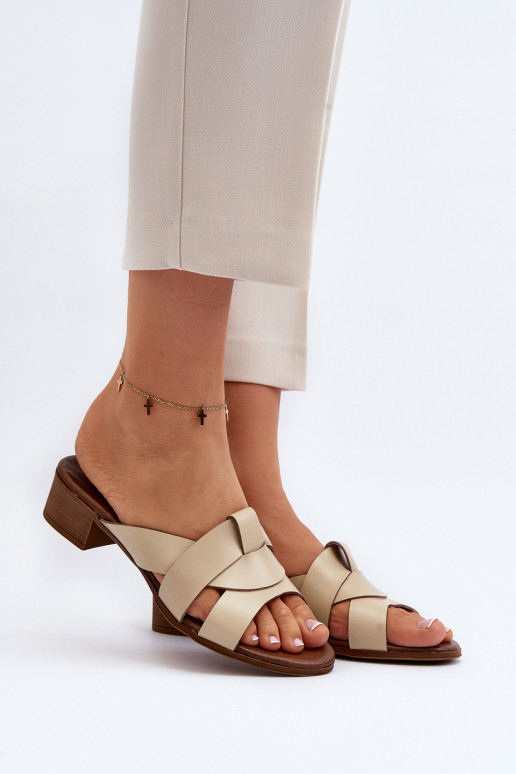 Zazoo 40236 Chinelos de couro Feminino De salto baixo bege Zazoo 40236 Chinelos de couro Feminino De salto baixo bege