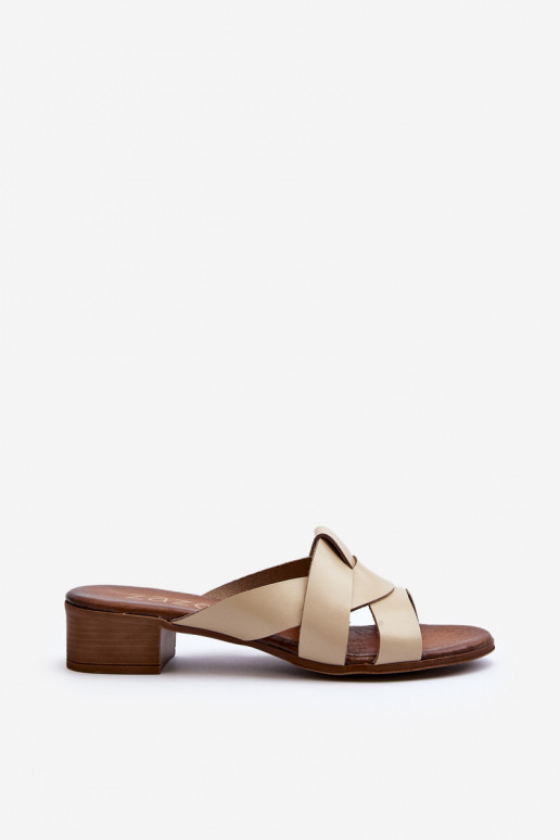 Zazoo 40236 Chinelos de couro Feminino De salto baixo bege Zazoo 40236 Chinelos de couro Feminino De salto baixo bege