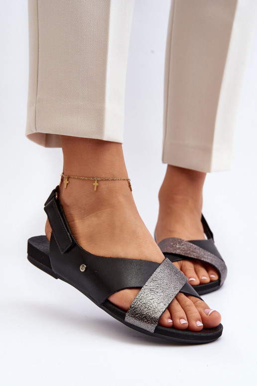 Zazoo 40141 Sandálias femininas com fixadores adesivos cor preta