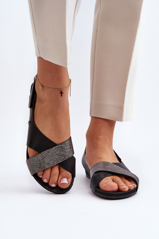 Zazoo 40141 Sandálias femininas com fixadores adesivos cor preta