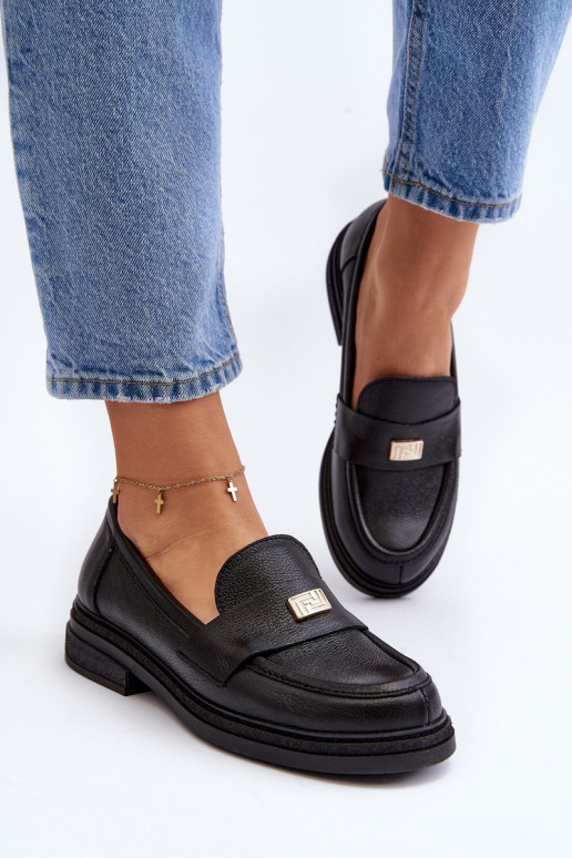 Zazoo 20165 Pele mocassins femininos cor preta Zazoo 20165 Pele mocassins femininos cor preta