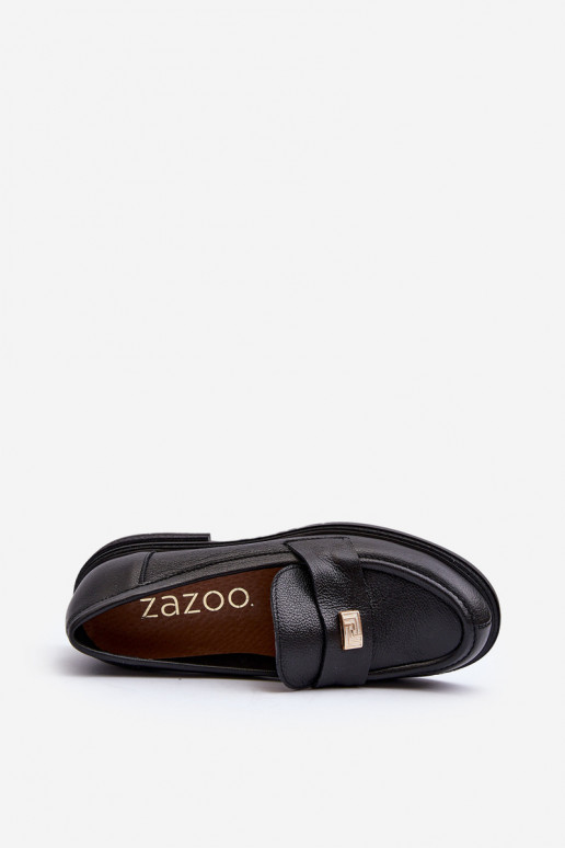 Zazoo 20165 Pele mocassins femininos cor preta Zazoo 20165 Pele mocassins femininos cor preta