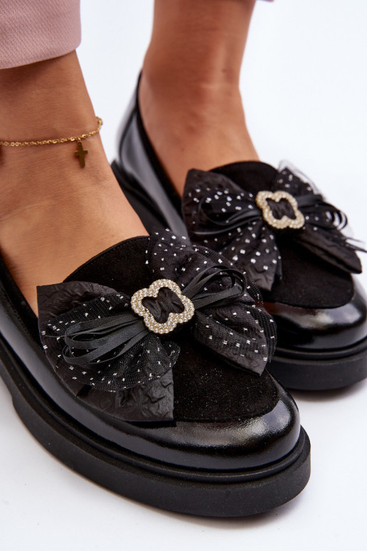 Feminino Mocassins lacados com fitas Laura Messi 2786 cor preta Feminino Mocassins lacados com fitas Laura Messi 2786 cor preta