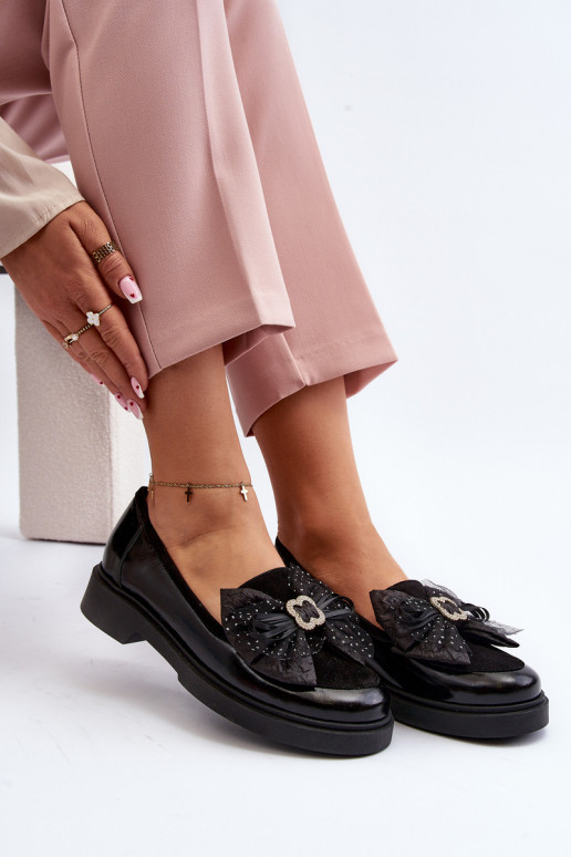 Feminino Mocassins lacados com fitas Laura Messi 2786 cor preta Feminino Mocassins lacados com fitas Laura Messi 2786 cor preta