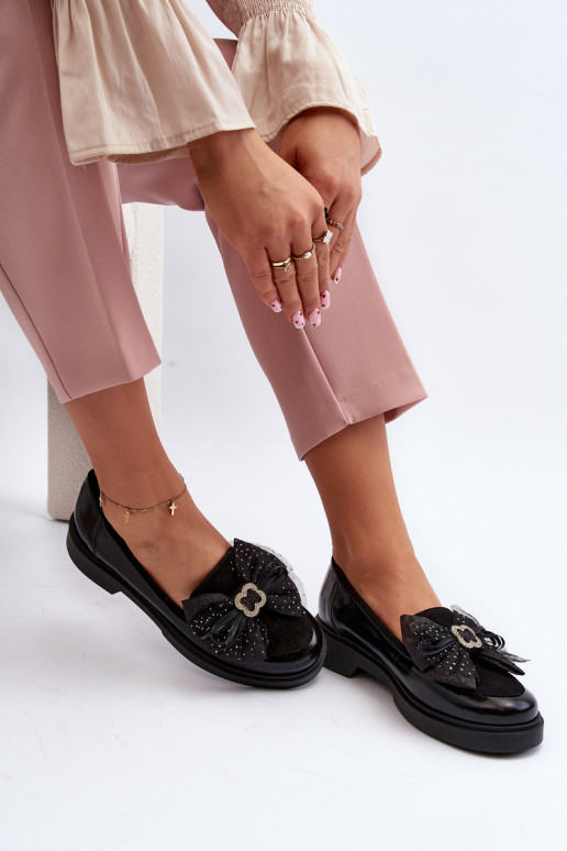 Feminino Mocassins lacados com fitas Laura Messi 2786 cor preta Feminino Mocassins lacados com fitas Laura Messi 2786 cor preta