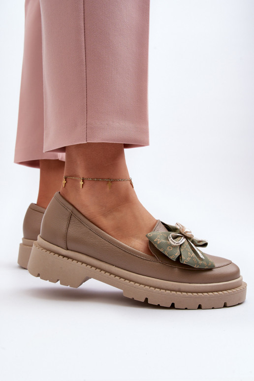 Feminino Pele Mocassins com fitas Laura Messi 2787 bege