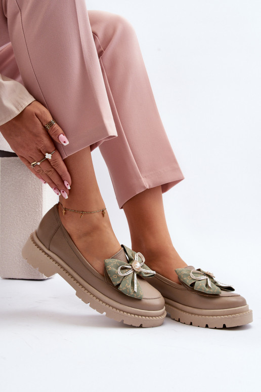 Feminino Pele Mocassins com fitas Laura Messi 2787 bege