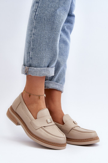 Zazoo 20165 Pele mocassins femininos bege 2