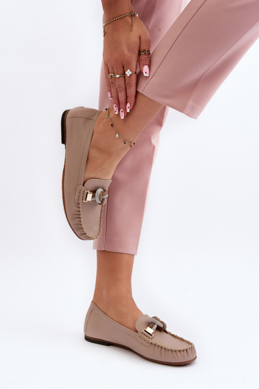 Pele mocassins femininos com enfeites Laura Messi 2761 bege Pele mocassins femininos com enfeites Laura Messi 2761 bege