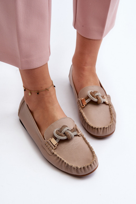 Pele mocassins femininos com enfeites Laura Messi 2761 bege Pele mocassins femininos com enfeites Laura Messi 2761 bege
