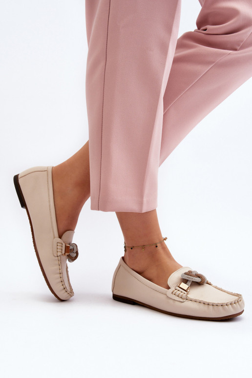 Pele mocassins femininos com enfeites Laura Messi 2761 cor de marfim Pele mocassins femininos com enfeites Laura Messi 2761 cor de marfim