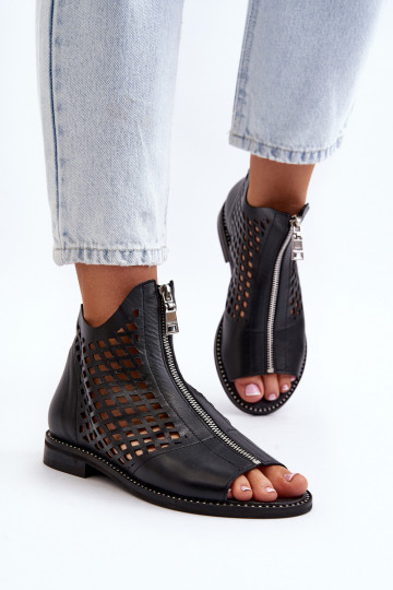 Zazoo 977/L Pele Sandálias perfuradas Casal o castelo cor preta