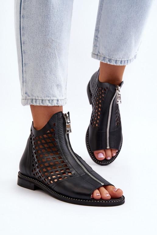 Zazoo 977/L Pele Sandálias perfuradas Casal o castelo cor preta Zazoo 977/L Pele Sandálias perfuradas Casal o castelo cor preta