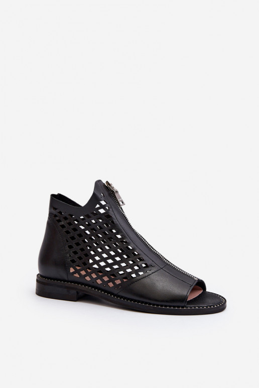 Zazoo 977/L Pele Sandálias perfuradas Casal o castelo cor preta Zazoo 977/L Pele Sandálias perfuradas Casal o castelo cor preta