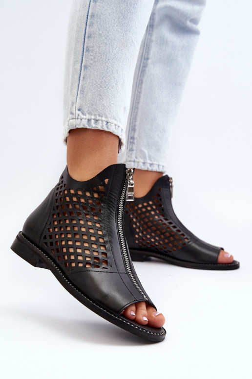 Zazoo 977/L Pele Sandálias perfuradas Casal o castelo cor preta Zazoo 977/L Pele Sandálias perfuradas Casal o castelo cor preta