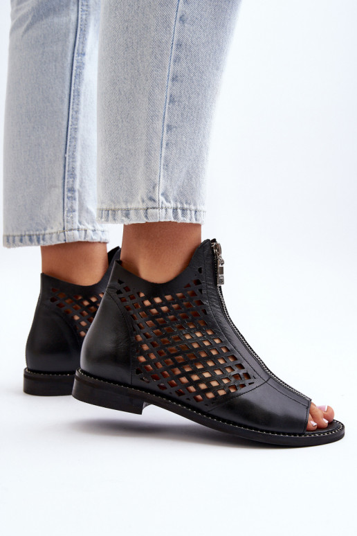 Zazoo 977/L Pele Sandálias perfuradas Casal o castelo cor preta Zazoo 977/L Pele Sandálias perfuradas Casal o castelo cor preta