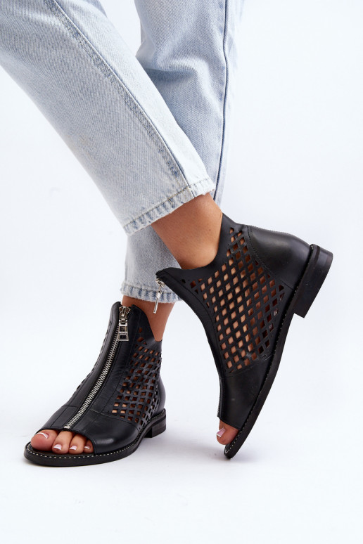 Zazoo 977/L Pele Sandálias perfuradas Casal o castelo cor preta Zazoo 977/L Pele Sandálias perfuradas Casal o castelo cor preta