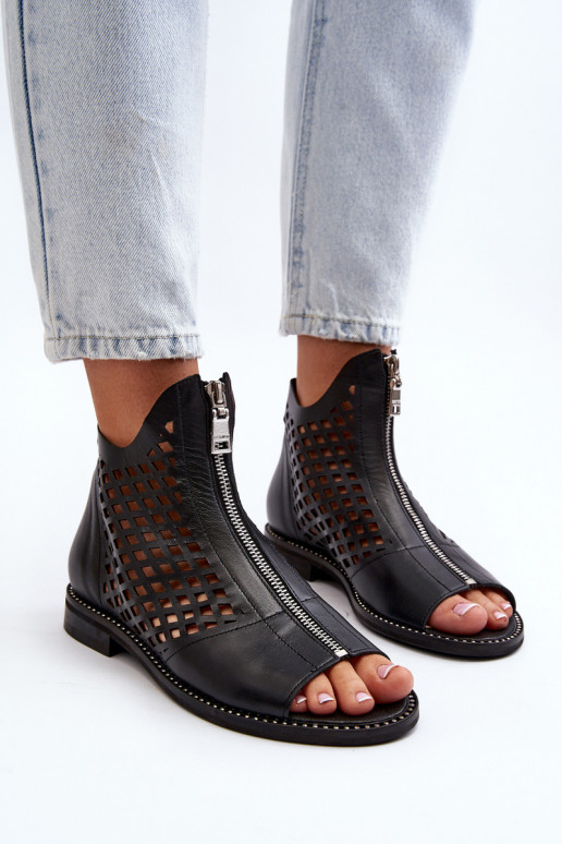 Zazoo 977/L Pele Sandálias perfuradas Casal o castelo cor preta Zazoo 977/L Pele Sandálias perfuradas Casal o castelo cor preta