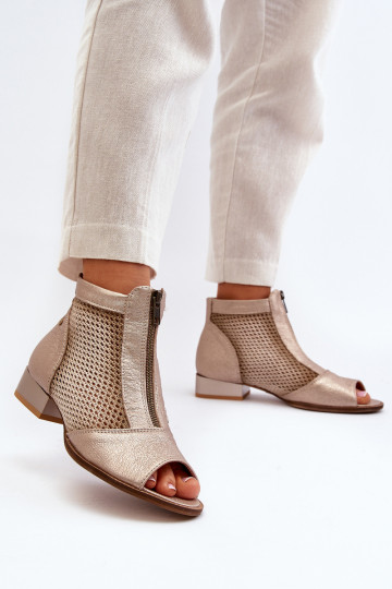 Pele Botas femininas com salto largoOdkrytymi Palcami Tem que serciejka 06413-25 cor dourada