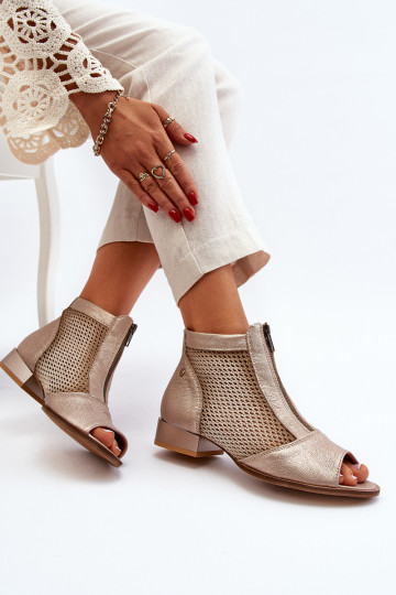 Pele Botas femininas com salto largoOdkrytymi Palcami Tem que serciejka 06413-25 cor dourada 2