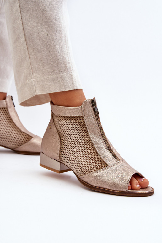 Pele Botas femininas com salto largoOdkrytymi Palcami Tem que serciejka 06413-25 cor dourada Pele Botas femininas com salto largoOdkrytymi Palcami Tem que serciejka 06413-25 cor dourada