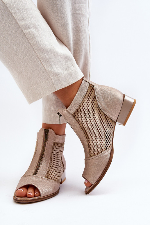 Pele Botas femininas com salto largoOdkrytymi Palcami Tem que serciejka 06413-25 cor dourada Pele Botas femininas com salto largoOdkrytymi Palcami Tem que serciejka 06413-25 cor dourada