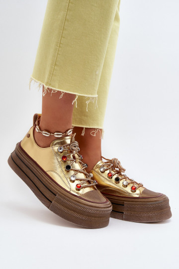 Sapatos femininos com uma plataforma GOE NN2N4055 cor dourada 2