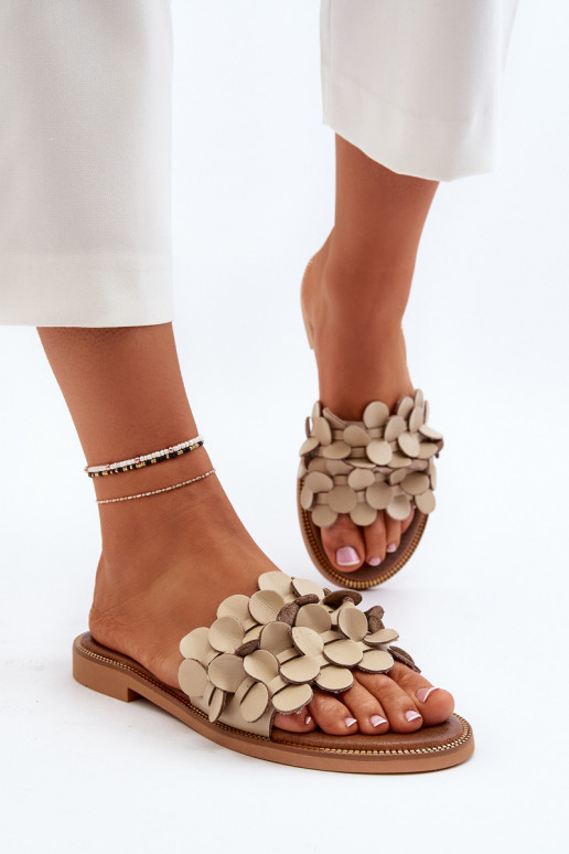 Zazoo 40381 Feminino Chinelos de couro com salto largo bege Zazoo 40381 Feminino Chinelos de couro com salto largo bege