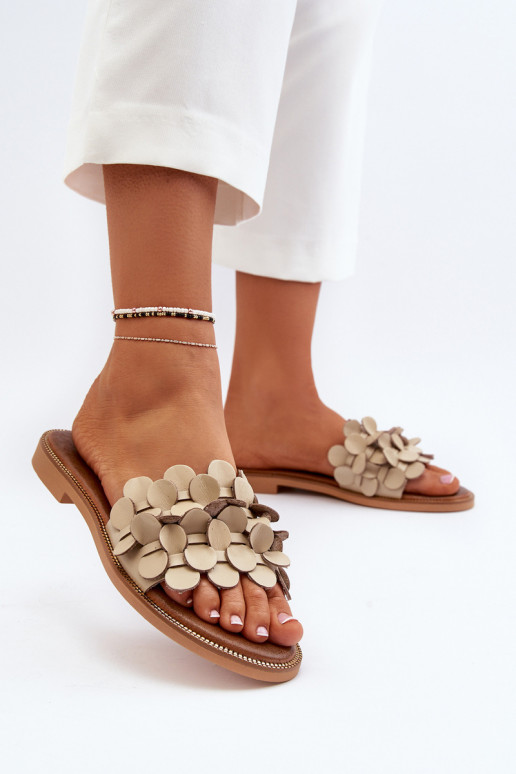 Zazoo 40381 Feminino Chinelos de couro com salto largo bege Zazoo 40381 Feminino Chinelos de couro com salto largo bege