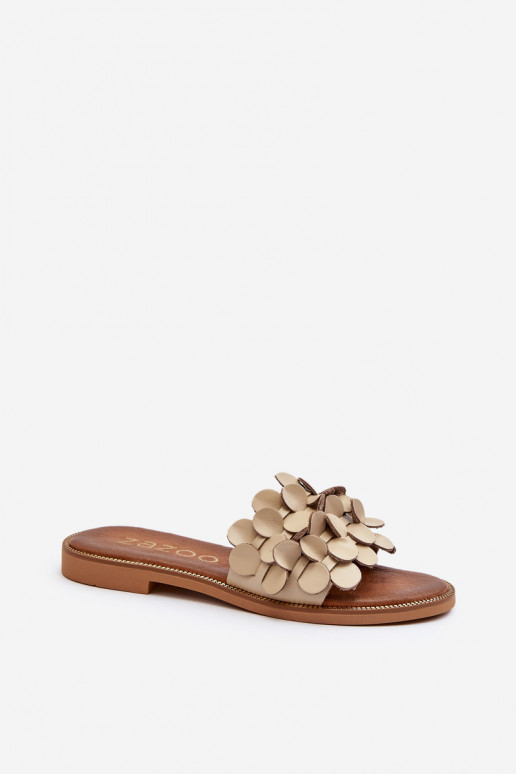 Zazoo 40381 Feminino Chinelos de couro com salto largo bege Zazoo 40381 Feminino Chinelos de couro com salto largo bege