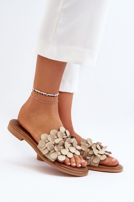 Zazoo 40381 Feminino Chinelos de couro com salto largo bege Zazoo 40381 Feminino Chinelos de couro com salto largo bege