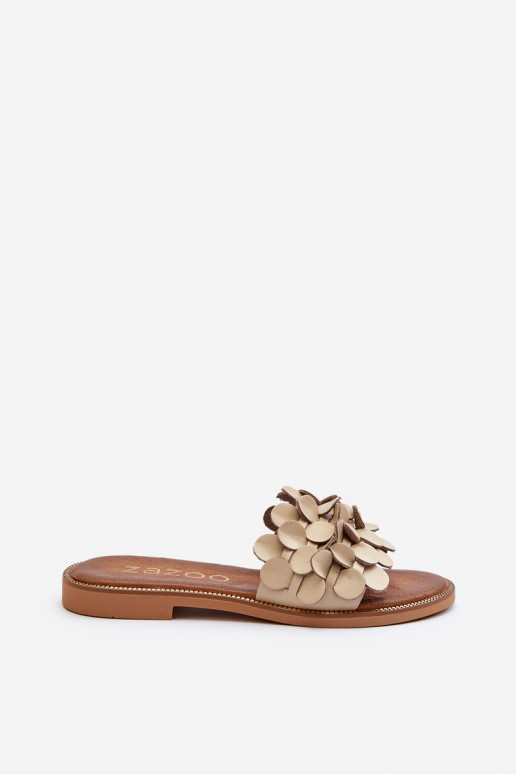 Zazoo 40381 Feminino Chinelos de couro com salto largo bege Zazoo 40381 Feminino Chinelos de couro com salto largo bege