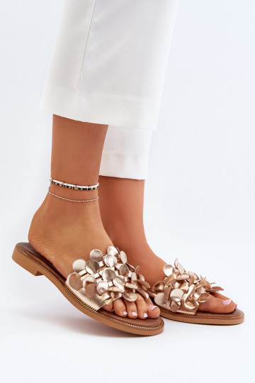 Zazoo 40381 Feminino Chinelos de couro com salto largo cor dourada 2