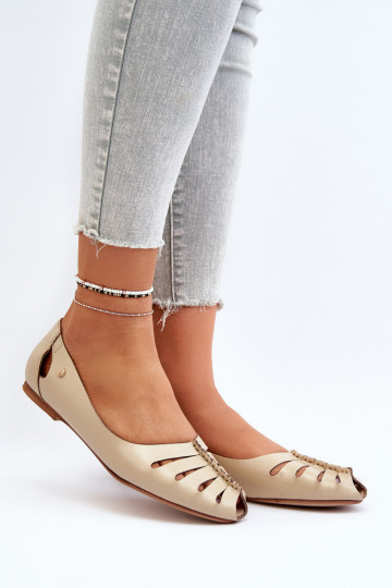 Zazoo 10009 Bailarinas confortáveis de couro natural Feminino bege